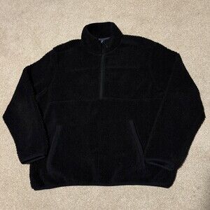 George Mens Sherpa Half Zip Sweatshirt Pullover Mock Neck w Pockets Black, Sz XL